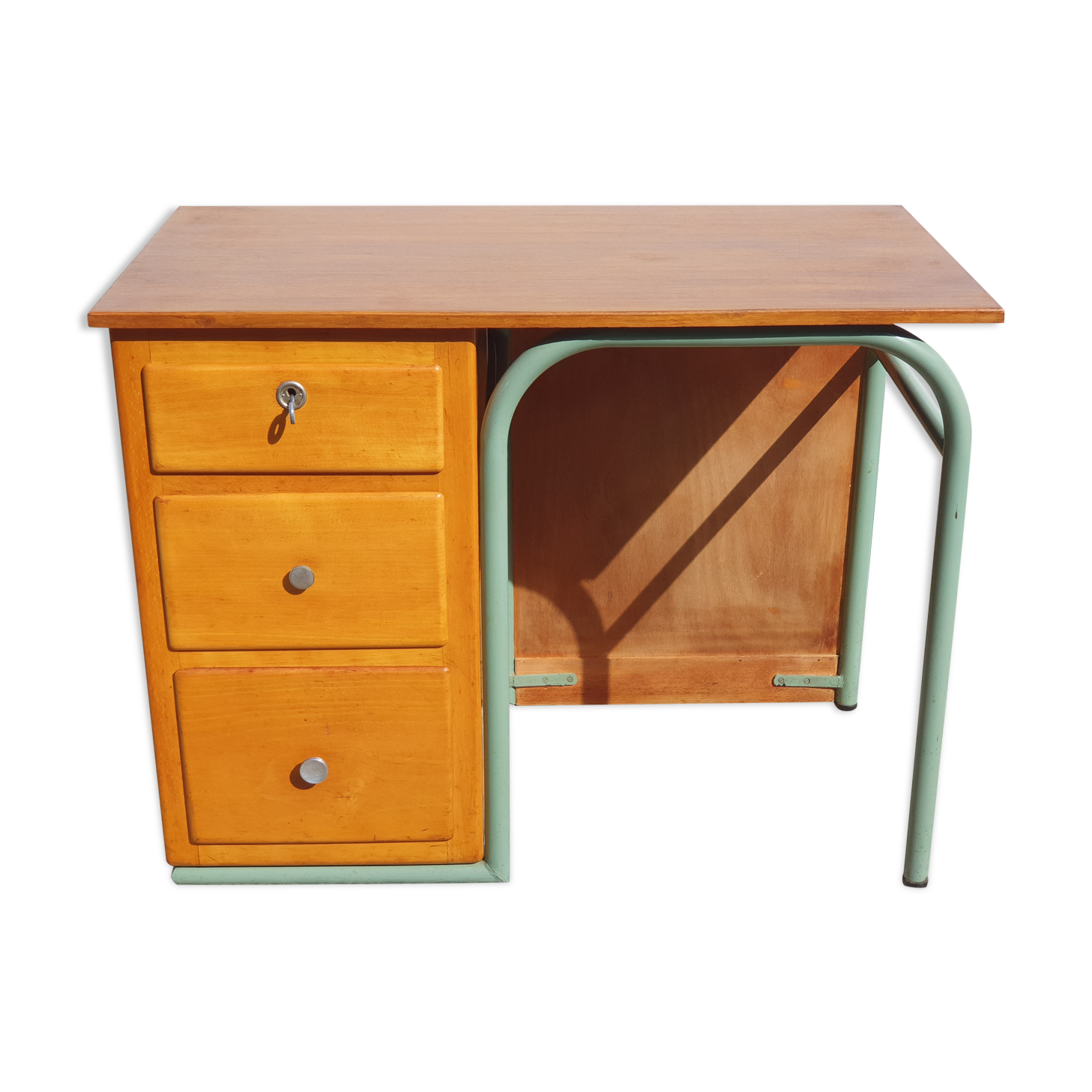 Small vintage desk with 3 drawers in lacquered tube and wood