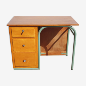 Small vintage desk with 3 drawers in lacquered tube and wood