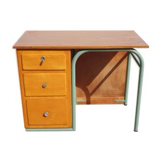 Small vintage desk with 3 drawers in lacquered tube and wood