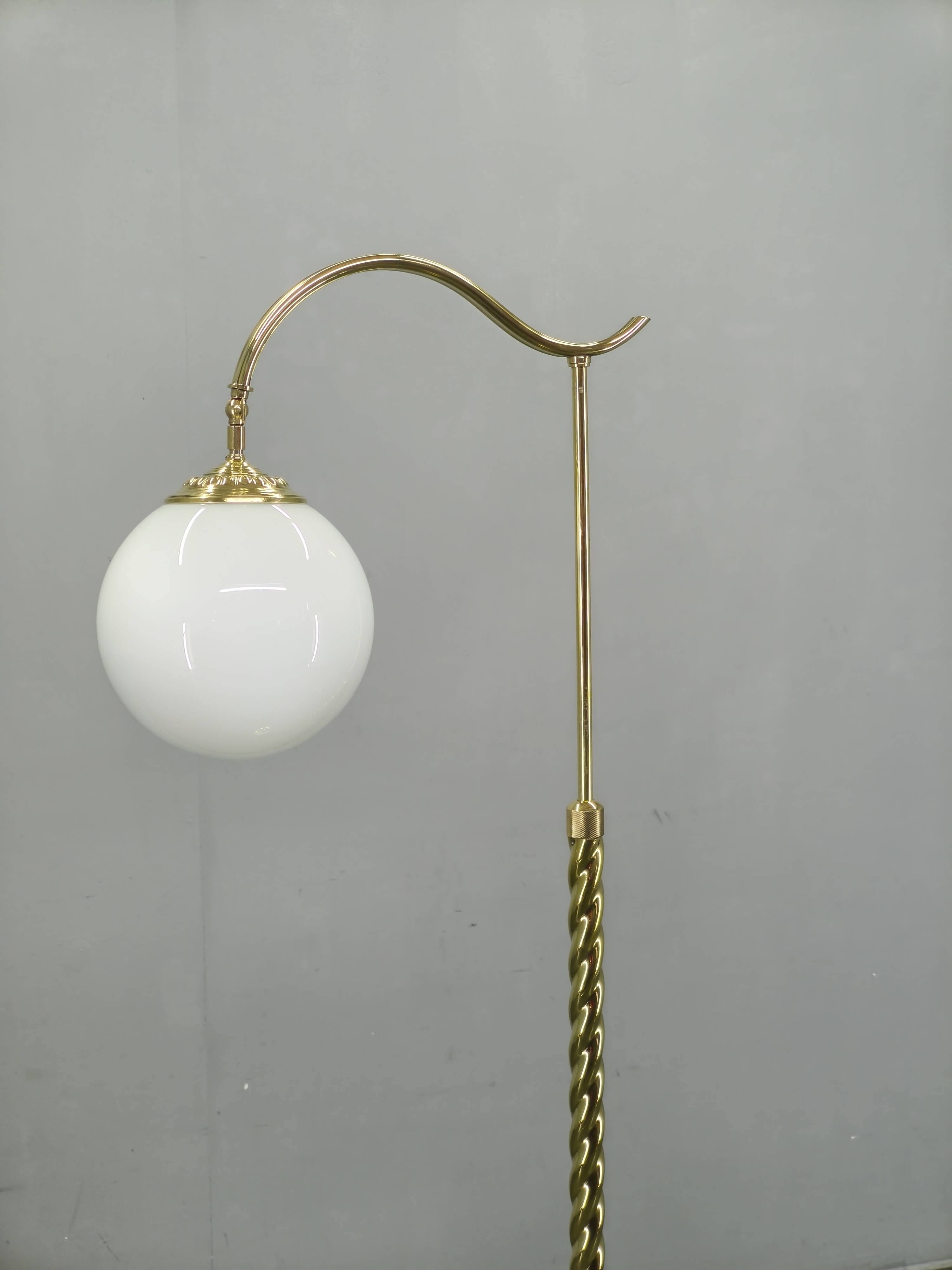 Italian Art Deco Brass Floor Lamp with Glass Globe, 1930s