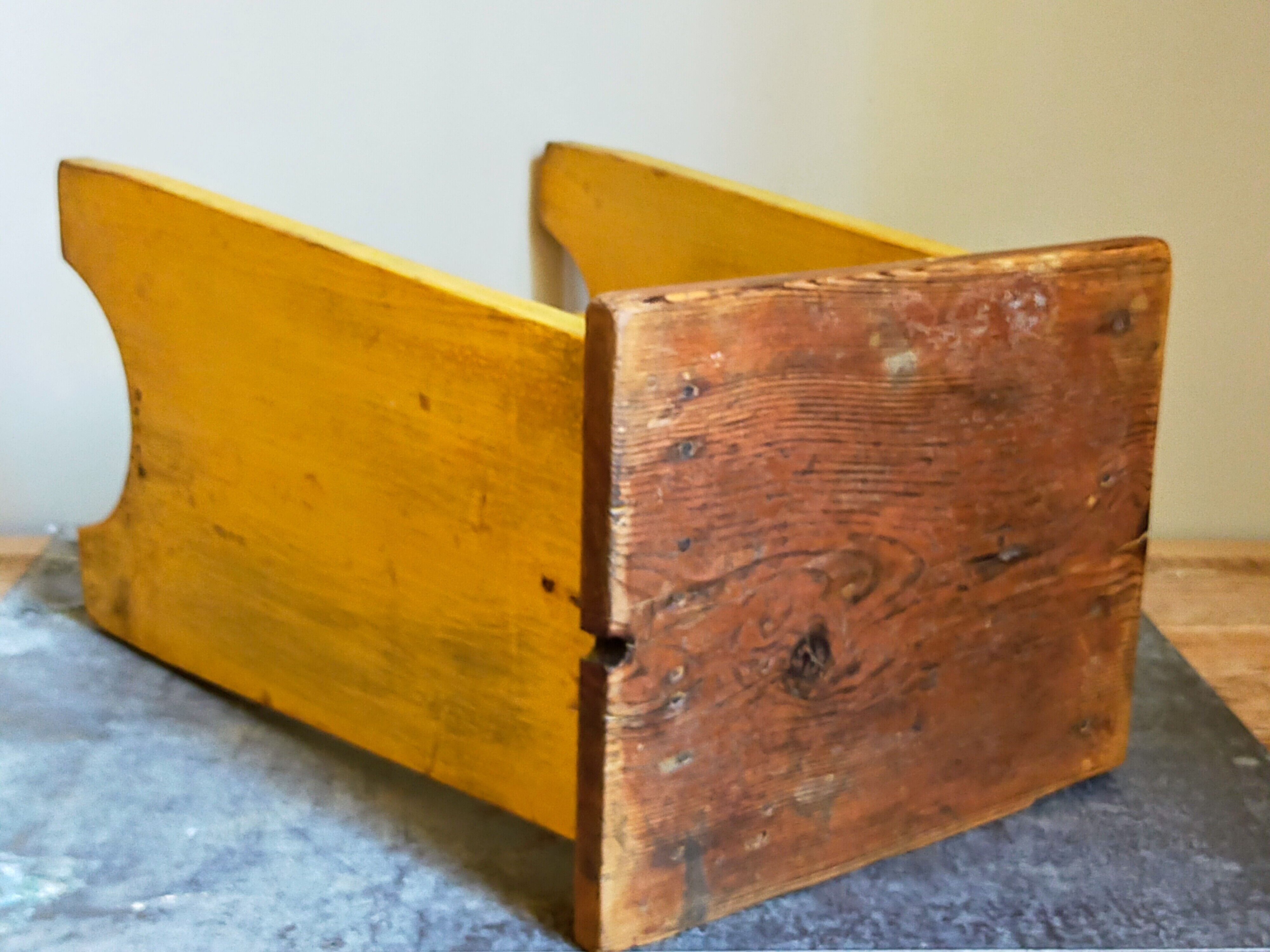 Art-populaire workshop stool in patinated painted wood