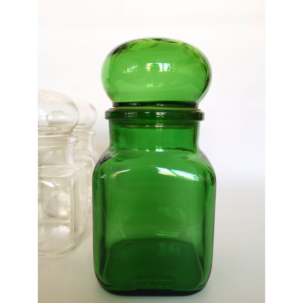 Set of 8 clear and green glass jars | Selency