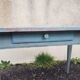 Antique table with spindle legs, patinated in celadon blue – solid wood – 19