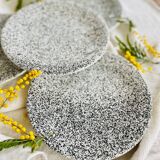 Set of 4 speckled black and white ceramic plates made in Italy