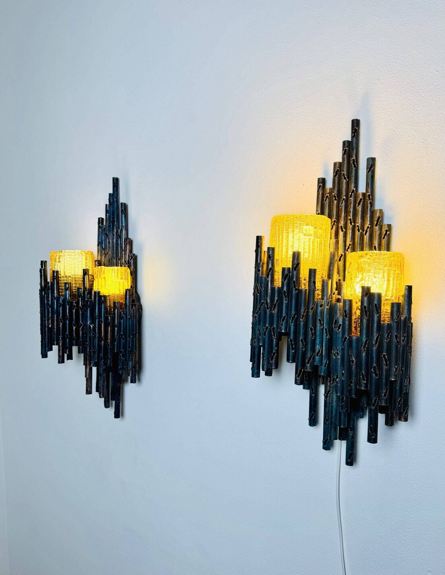 Set Of Double Chalice Brutalist Wall Lamp By Marcel Fantoni, Italy, 1960S
