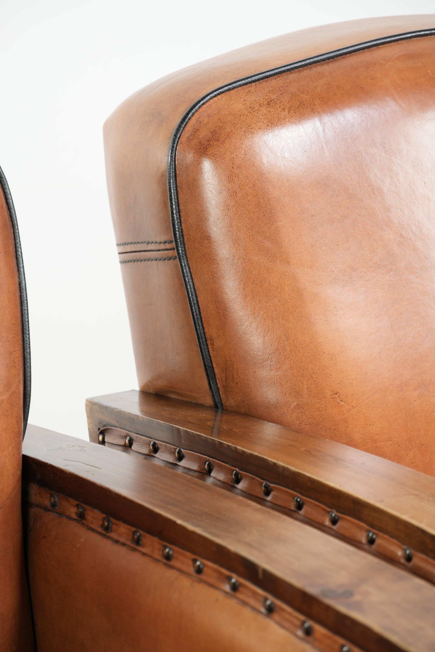 Unique set of two beautiful sheepskin art deco armchairs