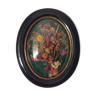 Napoleon III bulging glass wood frame, dried flowers