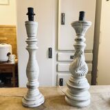 Pair of turned and bleached wood lamps