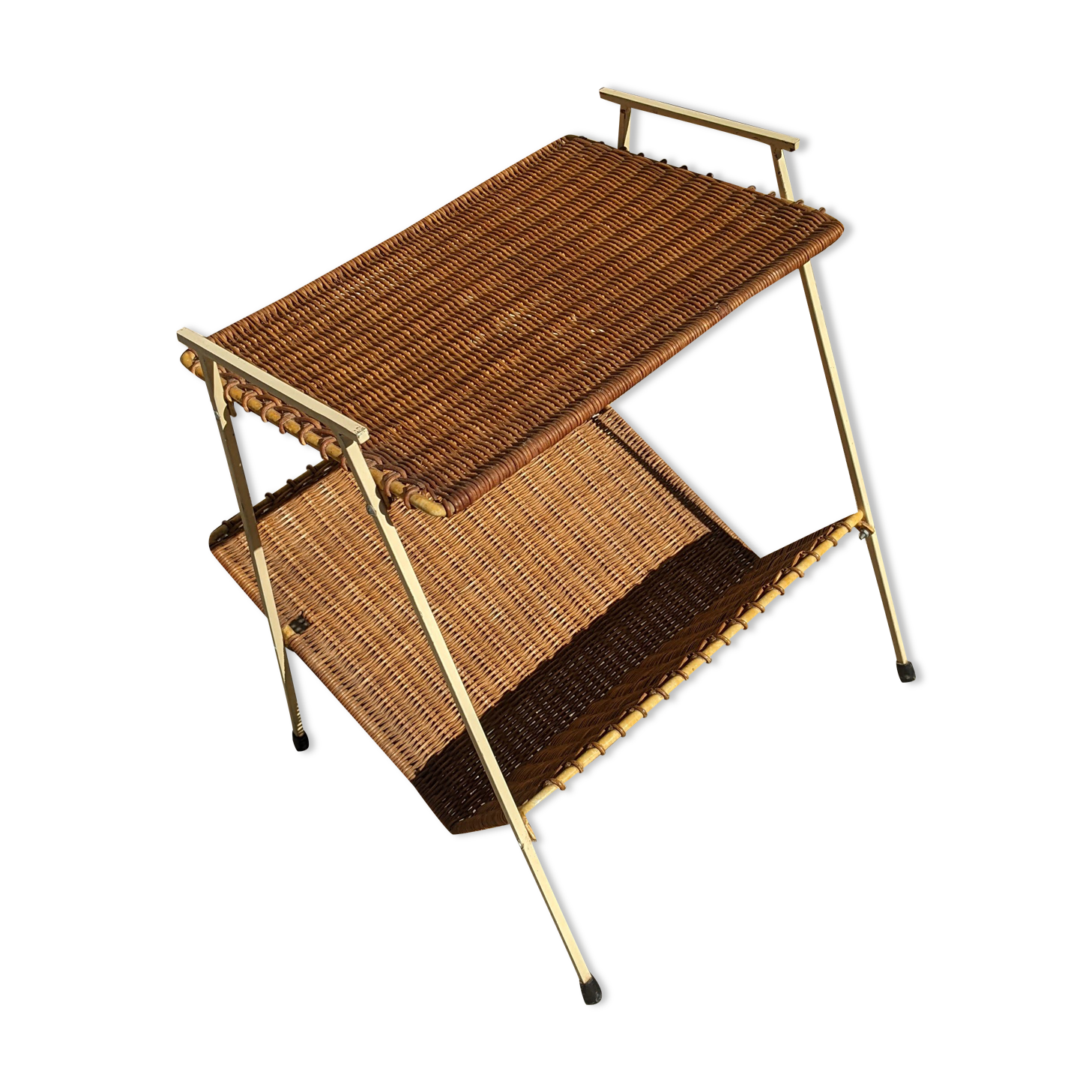 Serving side table door magazine rattan and vintage metal