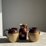 Large brown glazed stoneware jug Grès du Berry Made in France H19