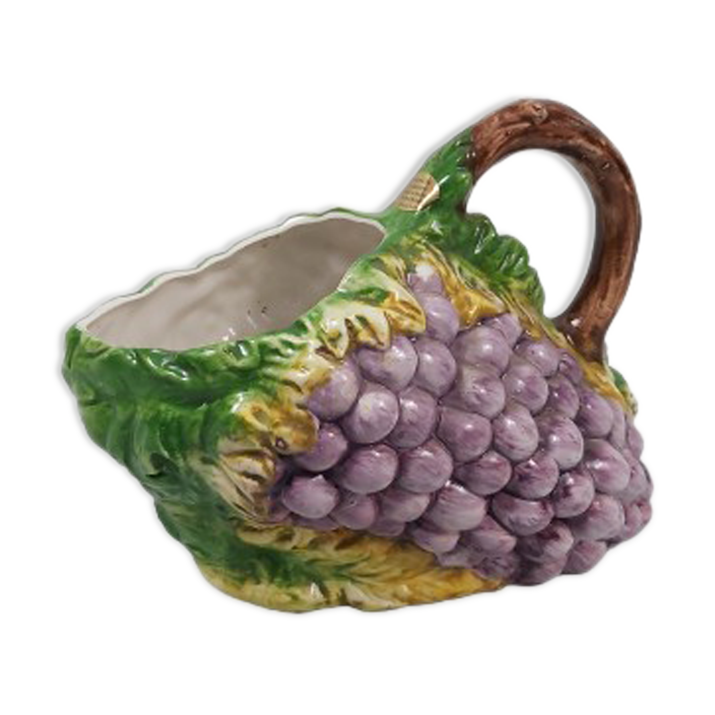 Pichet raisins en faïence peint main