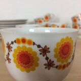 Orange flower tea service, porcelain, 7 cups 1970