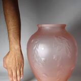 Large art deco style vase in molded/pressed pink glass paste