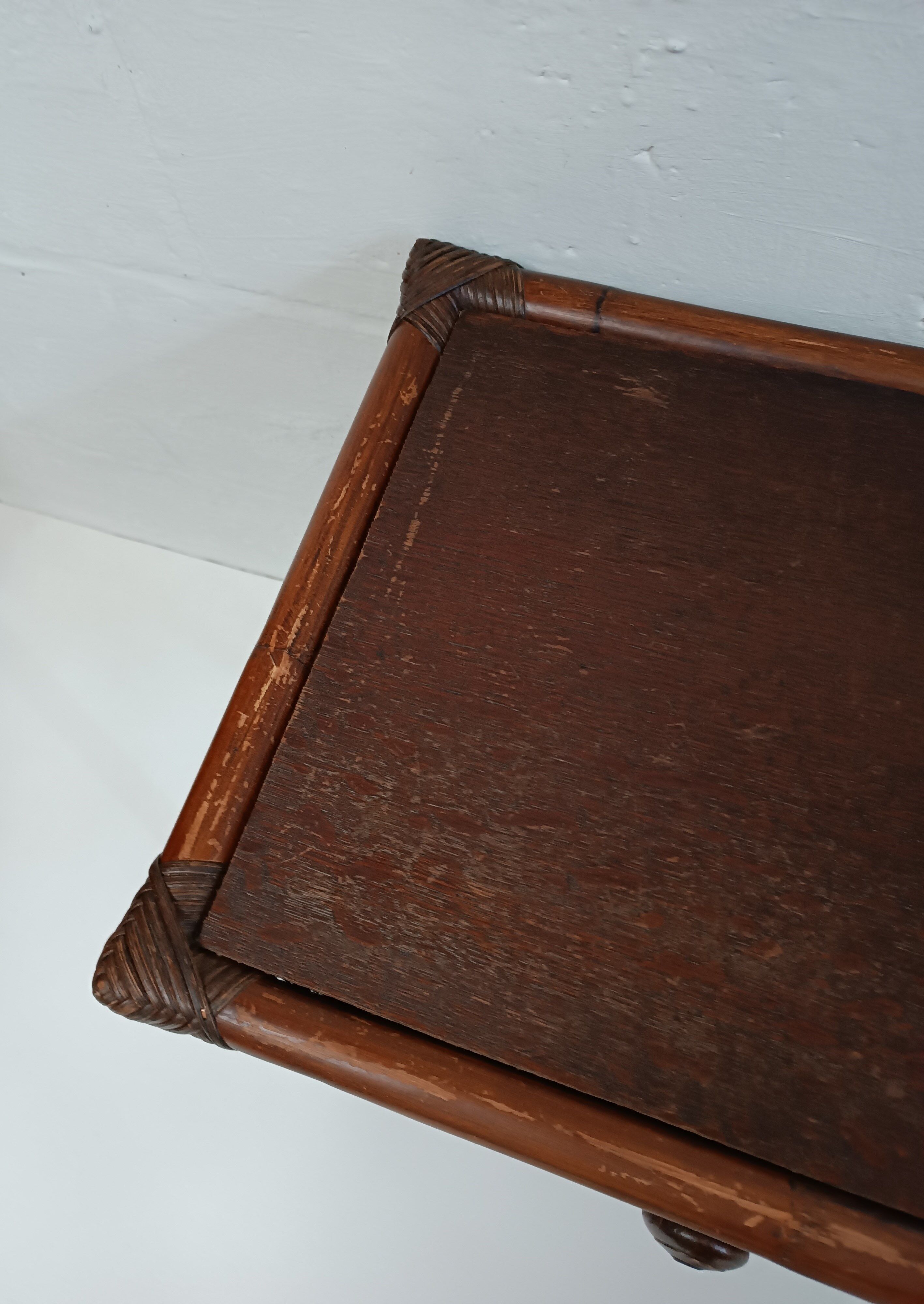 Pair of wooden bedside tables, bamboo and canning