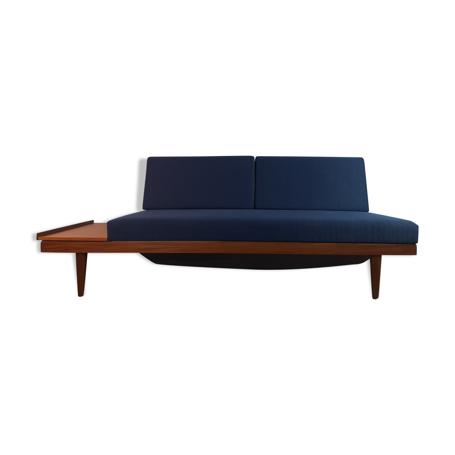 Norwegian daybed sofa in teak and blue fabric "svanette" by Ingma Relling, 1960s