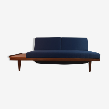 Norwegian daybed sofa in teak and blue fabric "svanette" by Ingma Relling, 1960s