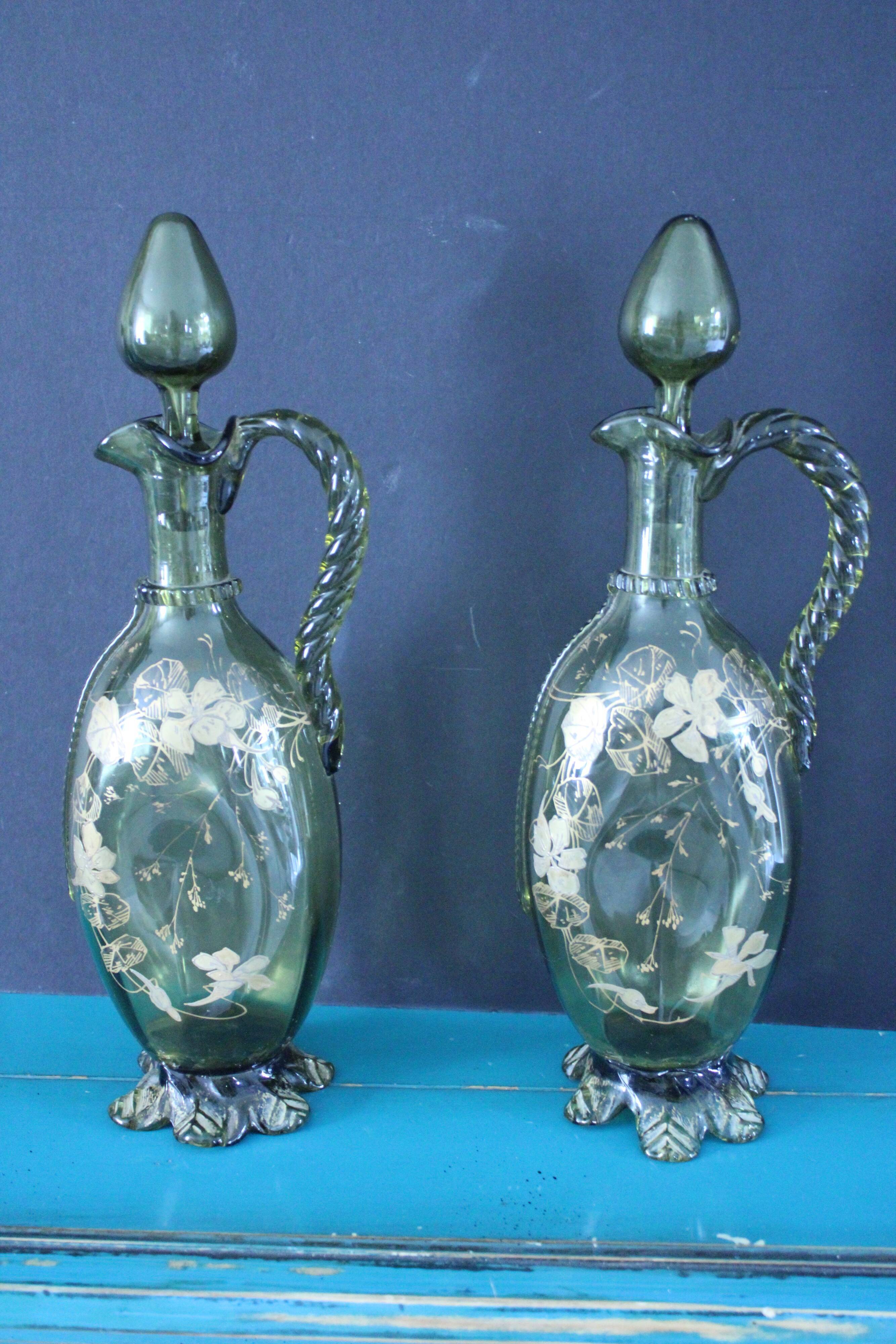 2 eaves in enamelled glass - art nouveau style - XXth century