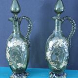 2 eaves in enamelled glass - art nouveau style - XXth century