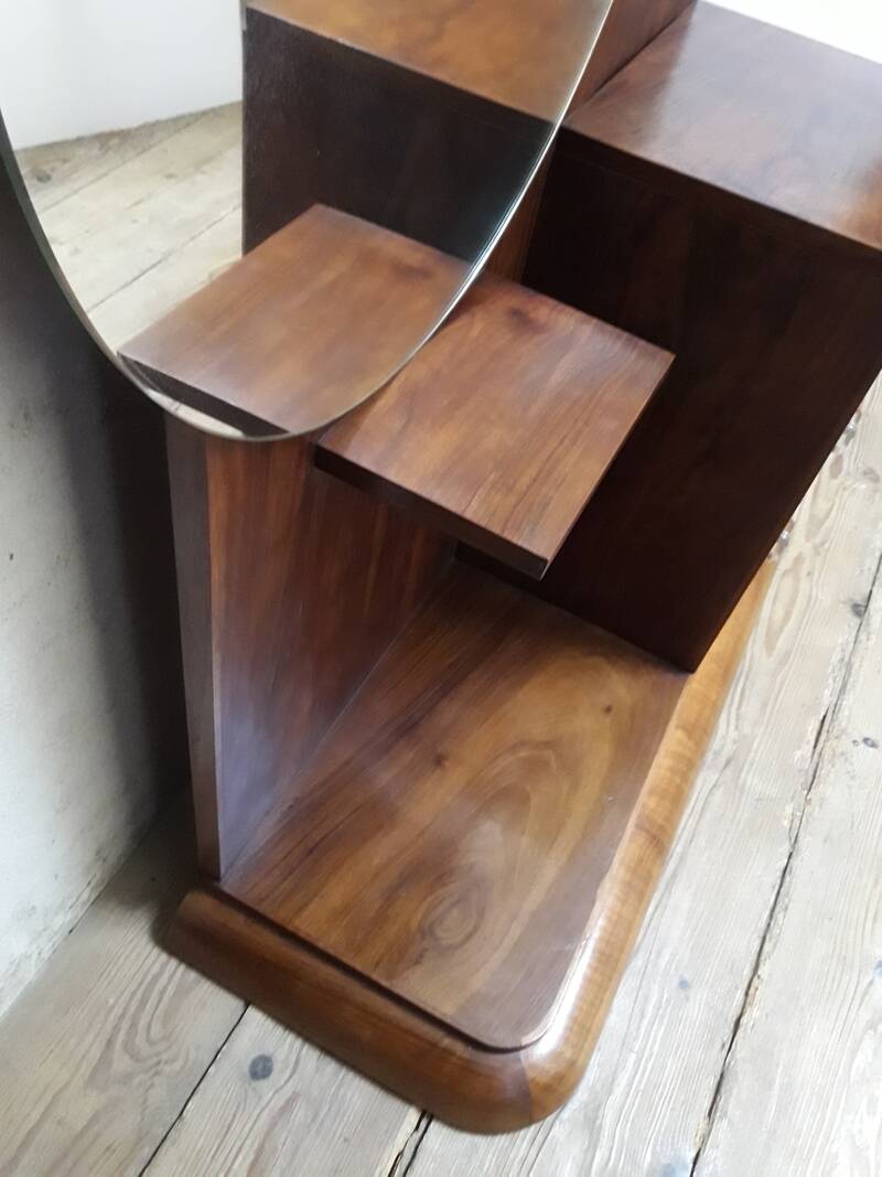 Art Deco dresser, solid walnut, veneer, 3 drawers, mirror.