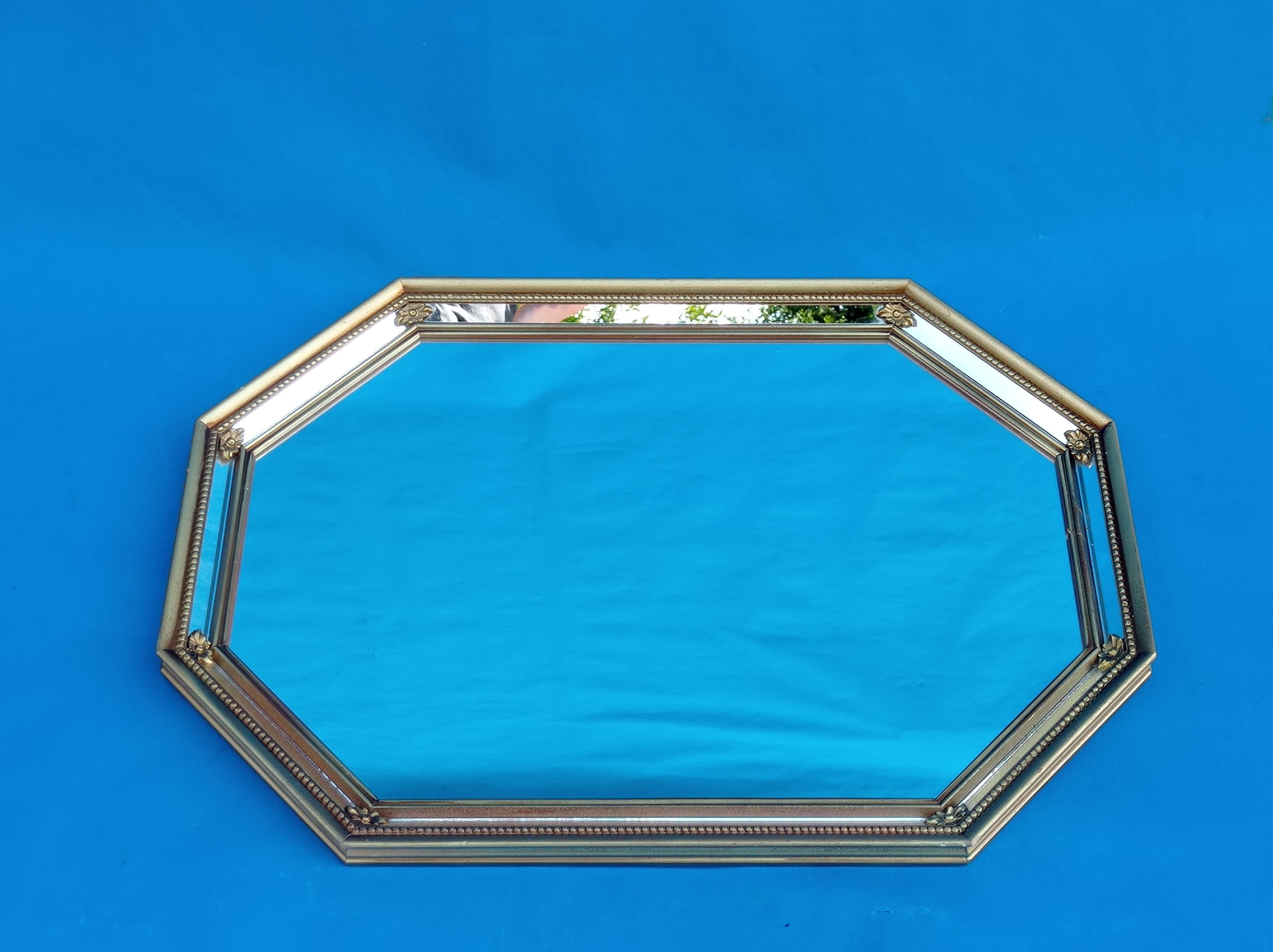 Octagonal wooden mirror from the 1980s