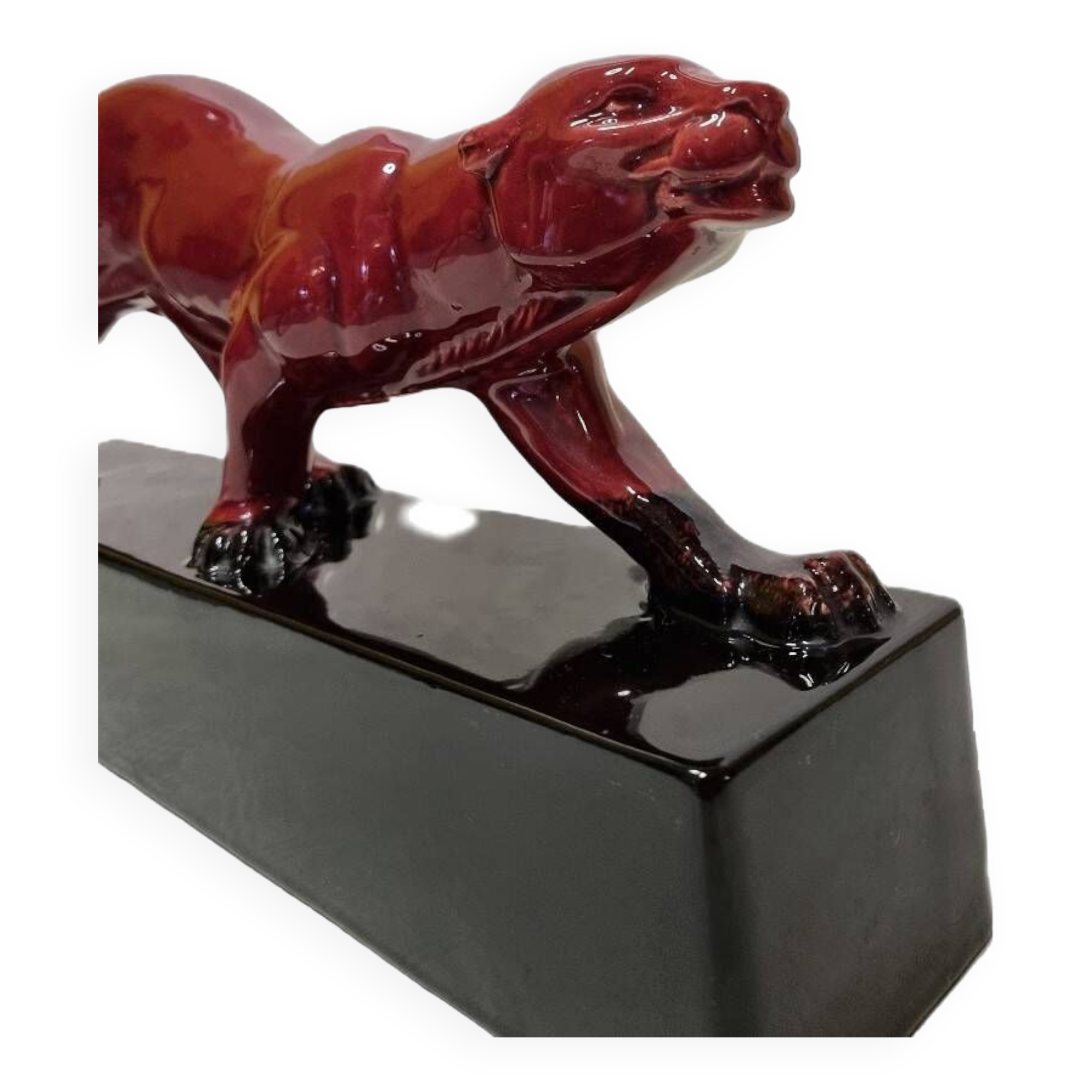 French Ceramic Art Deco Statue Of A Panther 1930s