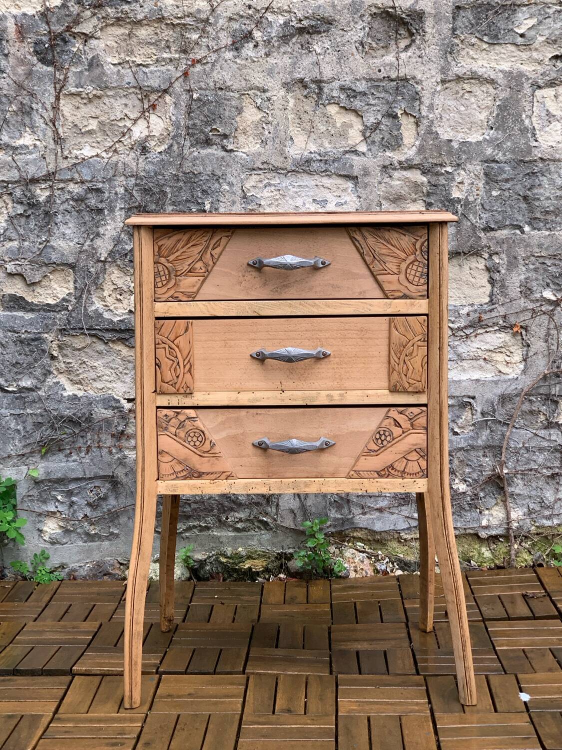 Art Deco chest of drawers in raw wood, 1930