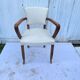 Art deco bridge armchair skai ivory white and solid wood 1930s