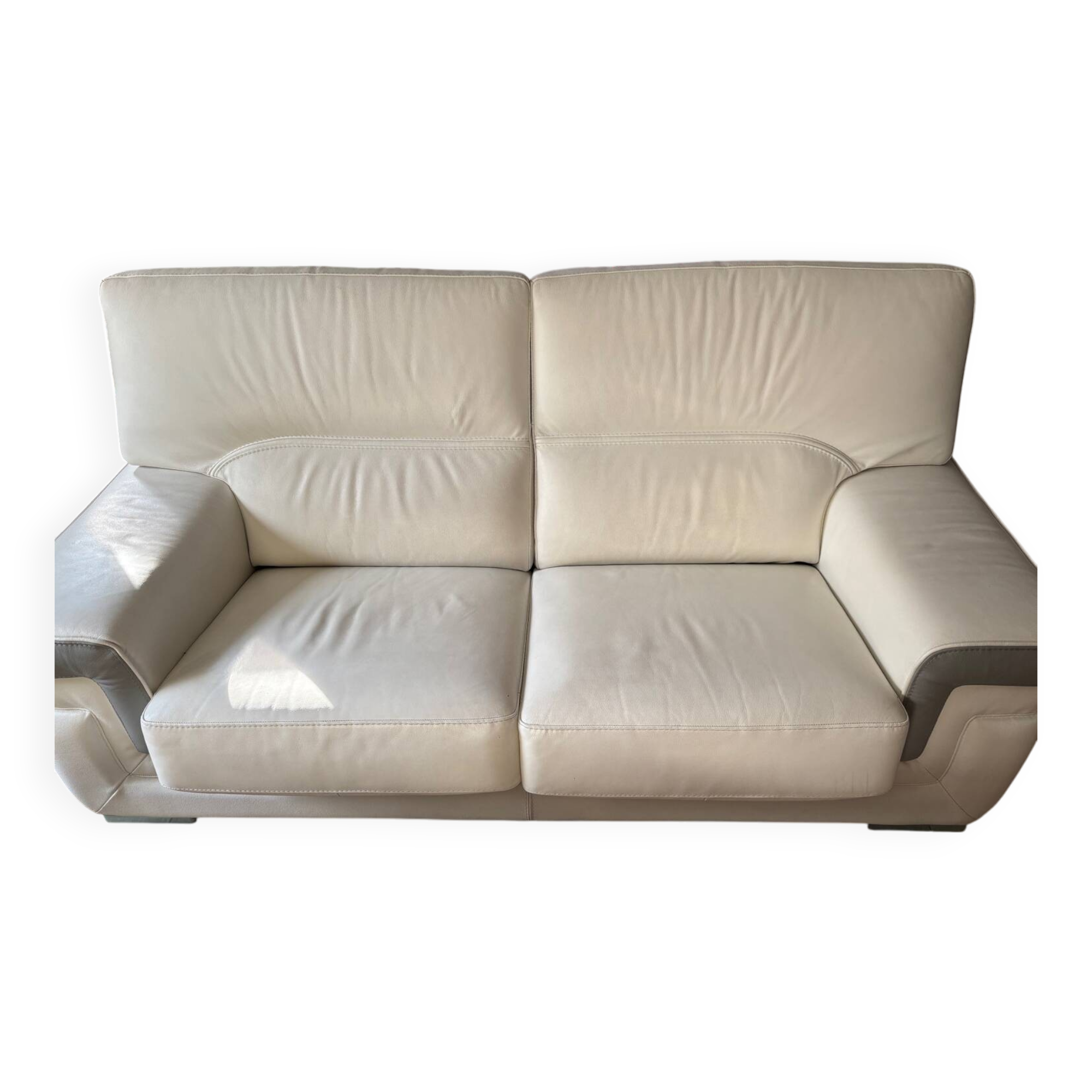 Fixed leather three-seater sofa