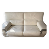 Fixed leather three-seater sofa