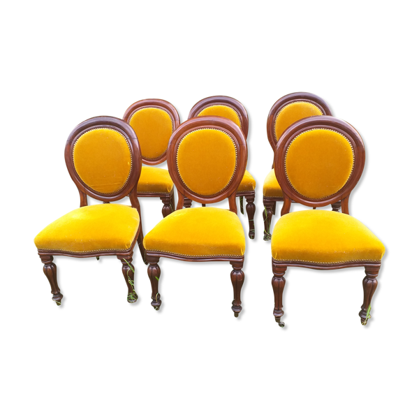 6 chaises medaillon en acajou d'epoque Louis Philippe 19eme