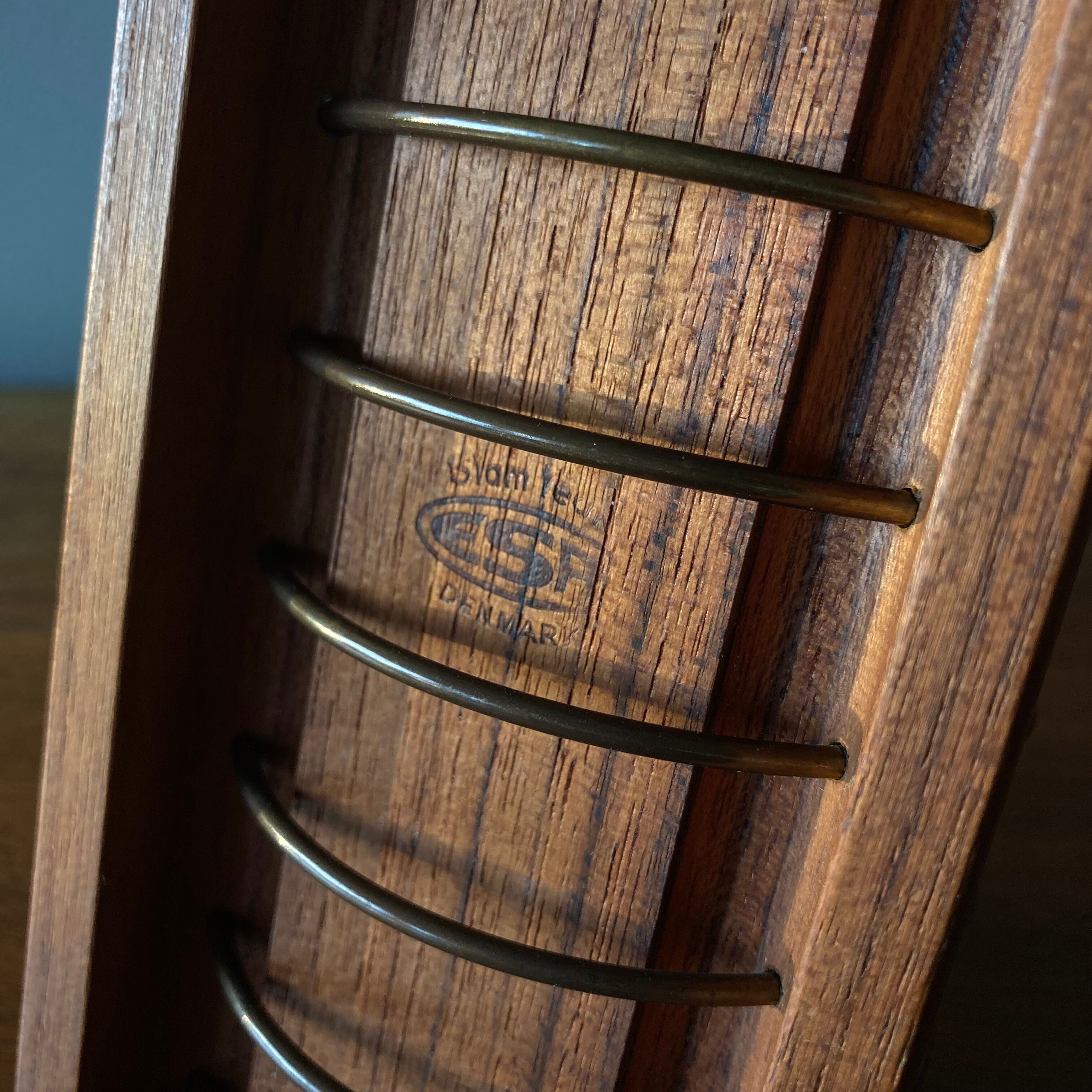 Teak and copper letter range signed "ESA Made in Denmark of Siam Teak"