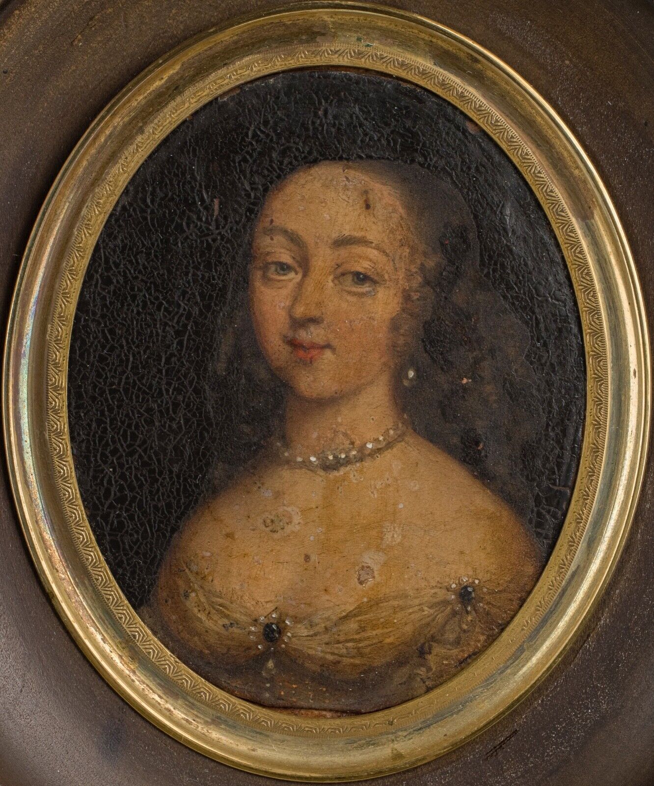 Miniature portrait of a woman in costume epoch louis xv frame wood