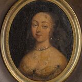 Miniature portrait of a woman in costume epoch louis xv frame wood