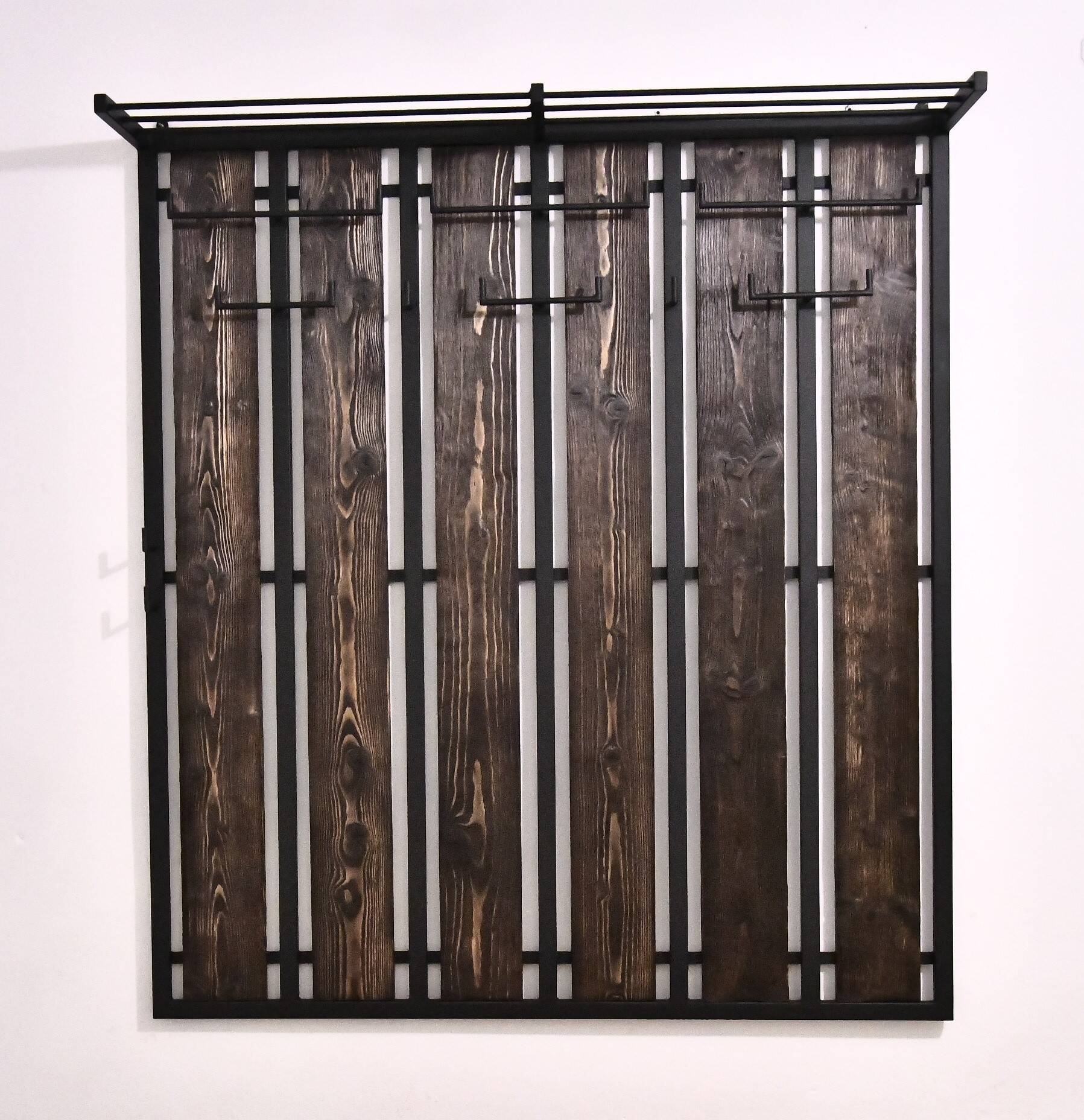 Vintage Metal and Wood Coat Rack with Hat Shelf, 1970s