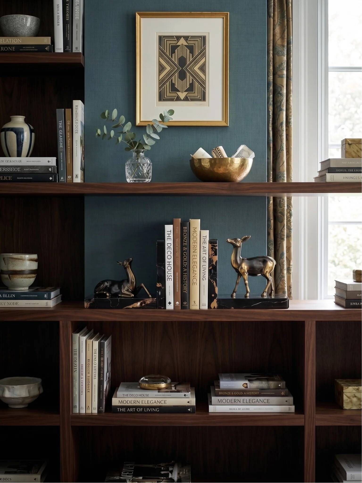 Pair of deer bookends in black marble and gold metal – Art Deco style