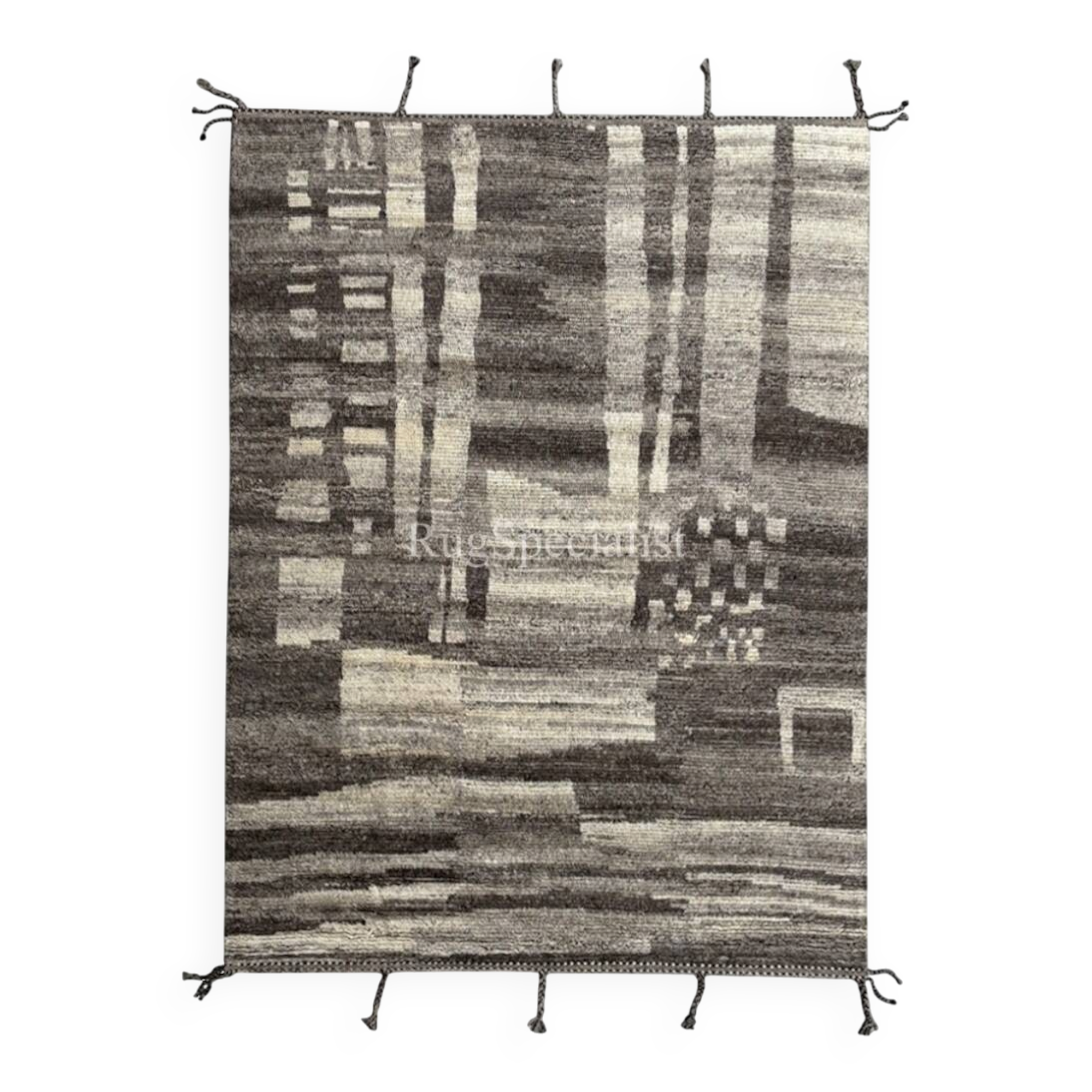 Handknotted Moroccan Azilal Style Rug. 100% Wool. Modern Beni Ourain Carpet