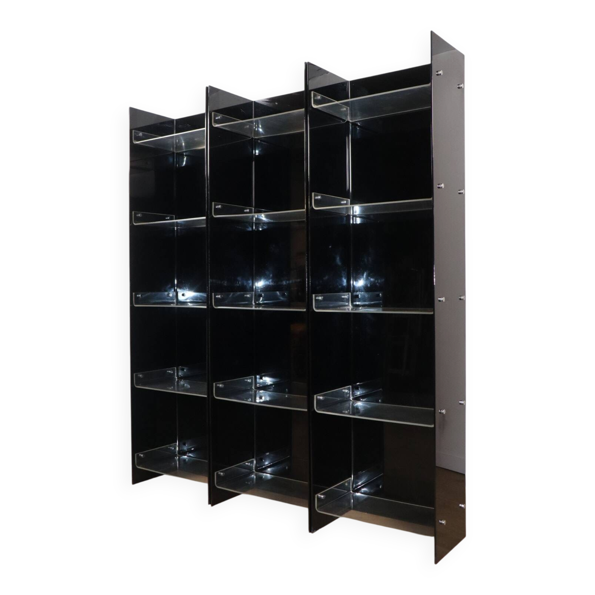 Vintage Space Age bookshelf in black and clear plexiglass – 1970