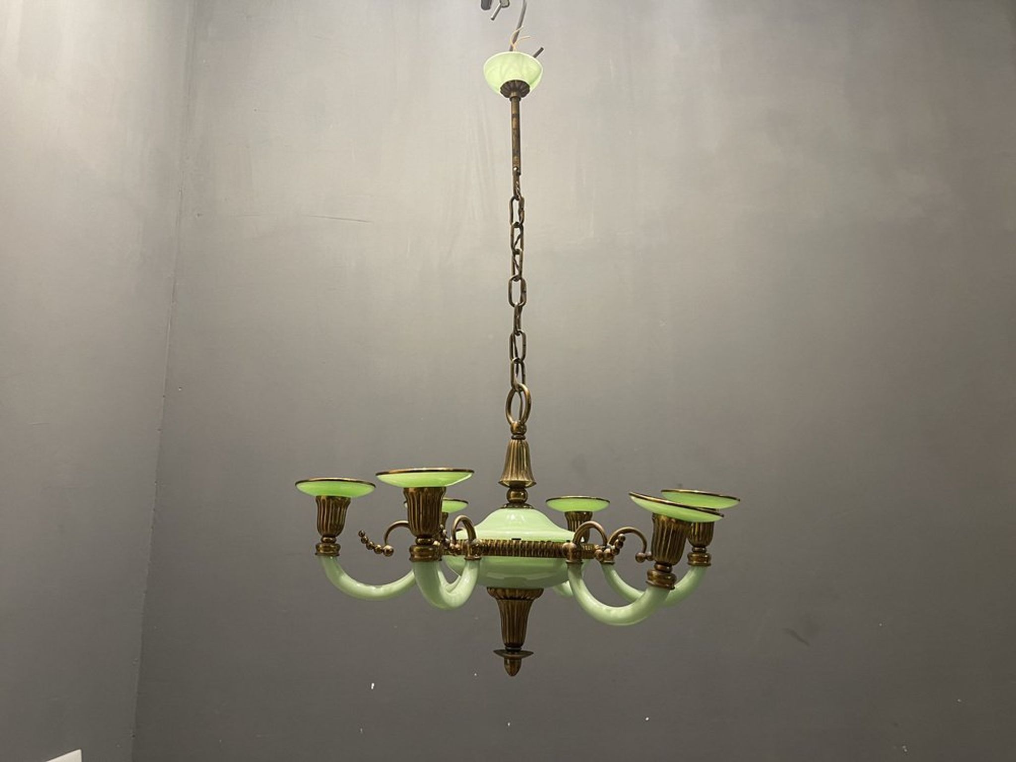 Art Deco Italian Green Opaline Glass Light Pendant