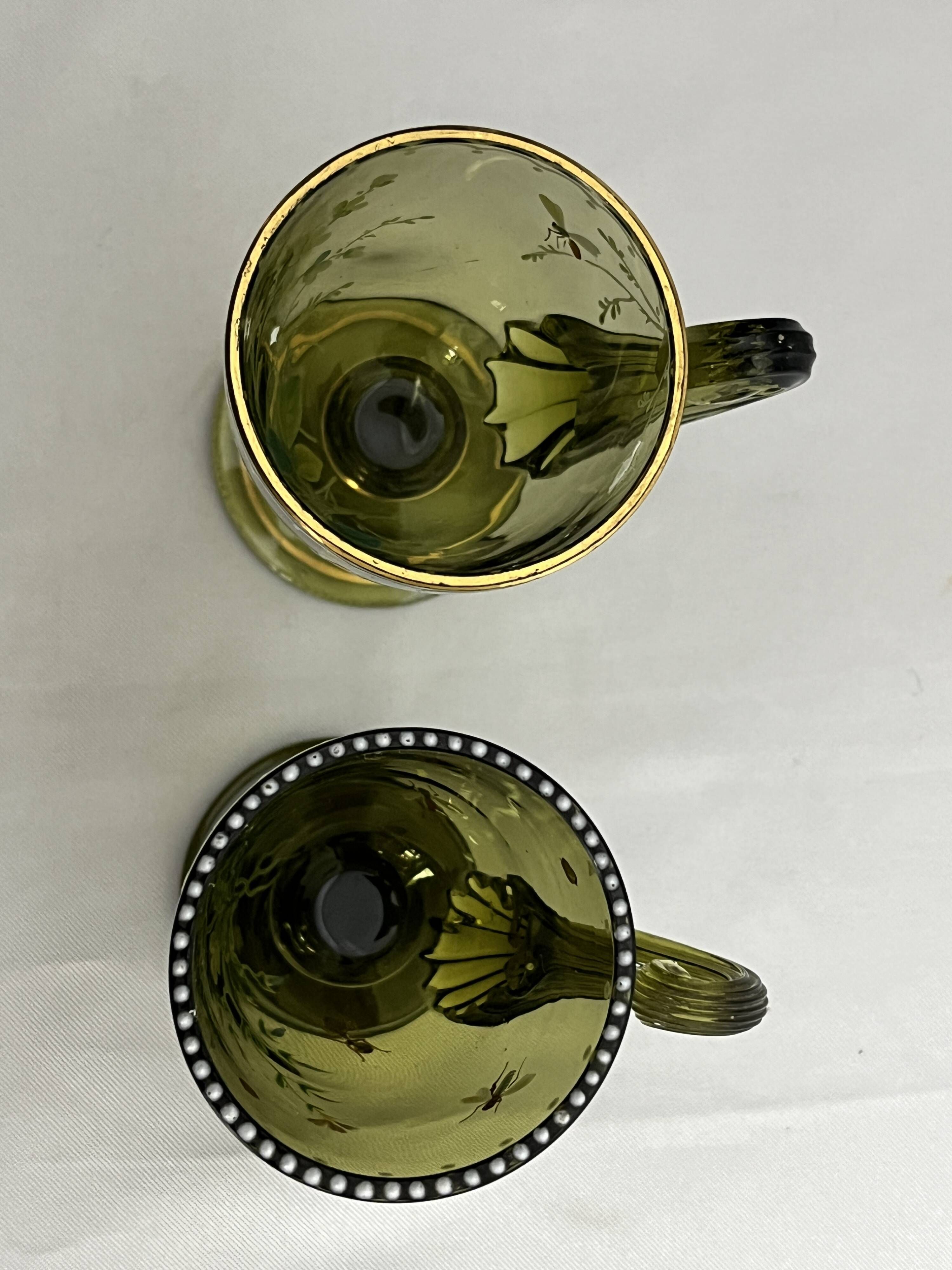 Art Nouveau, two enameled glass and gold cups early 20th century