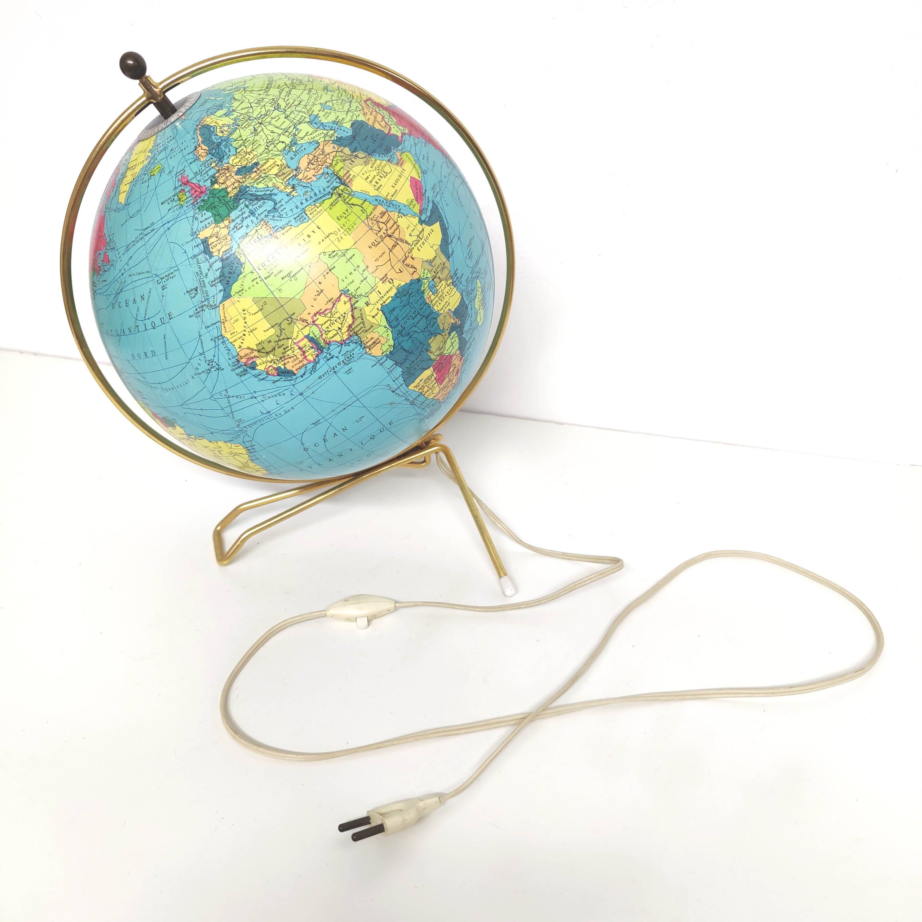 Luminous globe Taride 1970 golden tripod foot