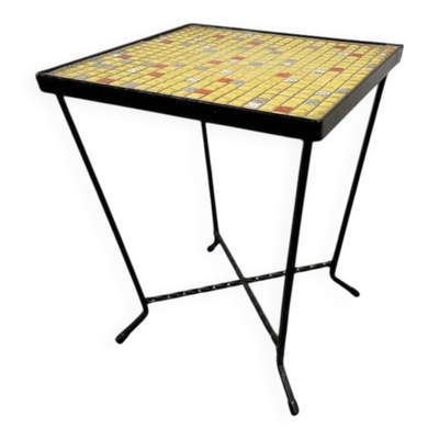 Mini table à plantes vintage jaune / table d'appoint mosaïque