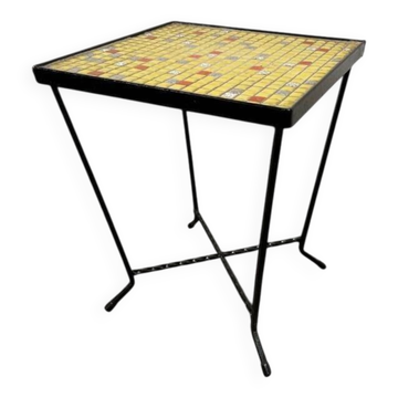 Mini vintage yellow plant table / mosaic side table