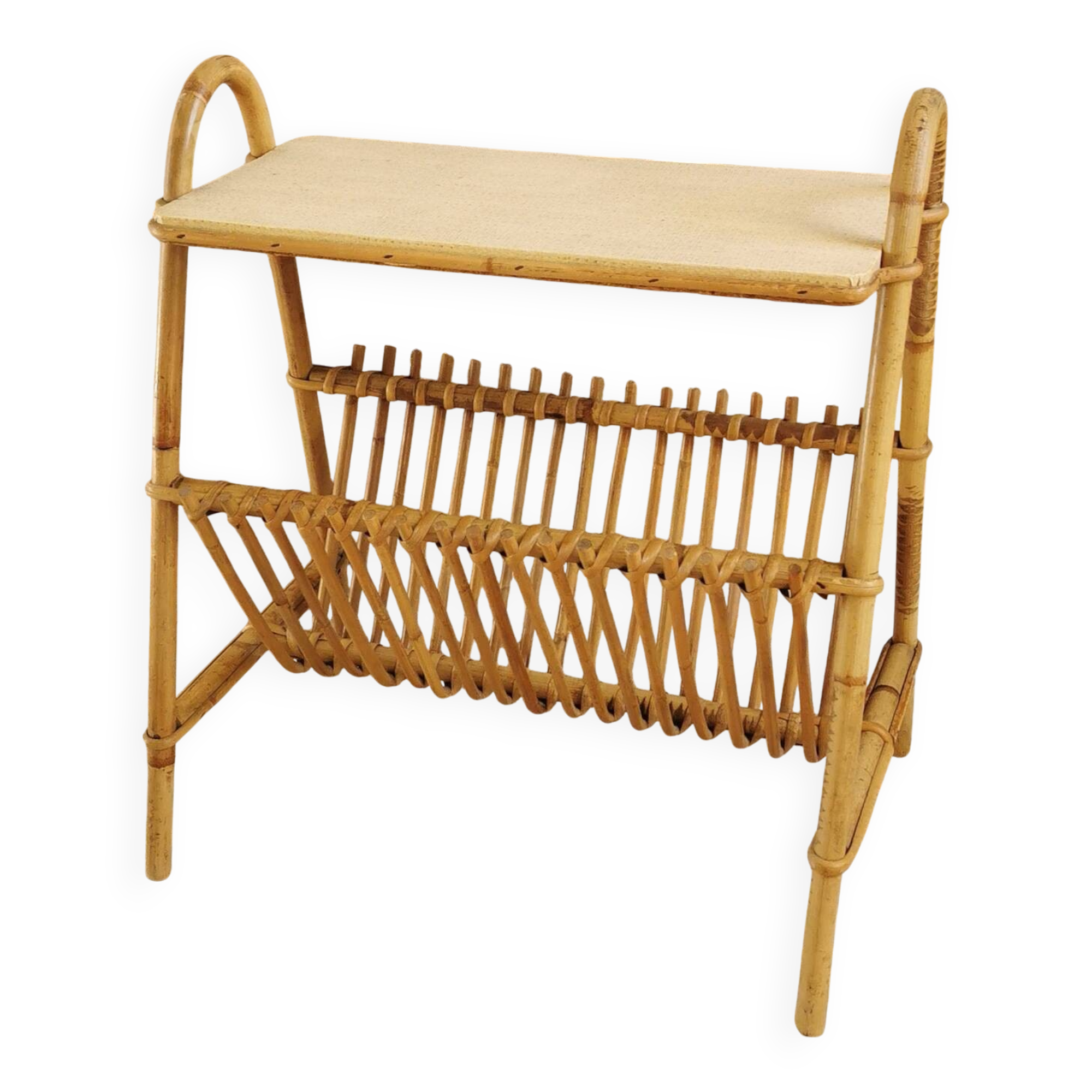Rattan magazine rack, vintage side table