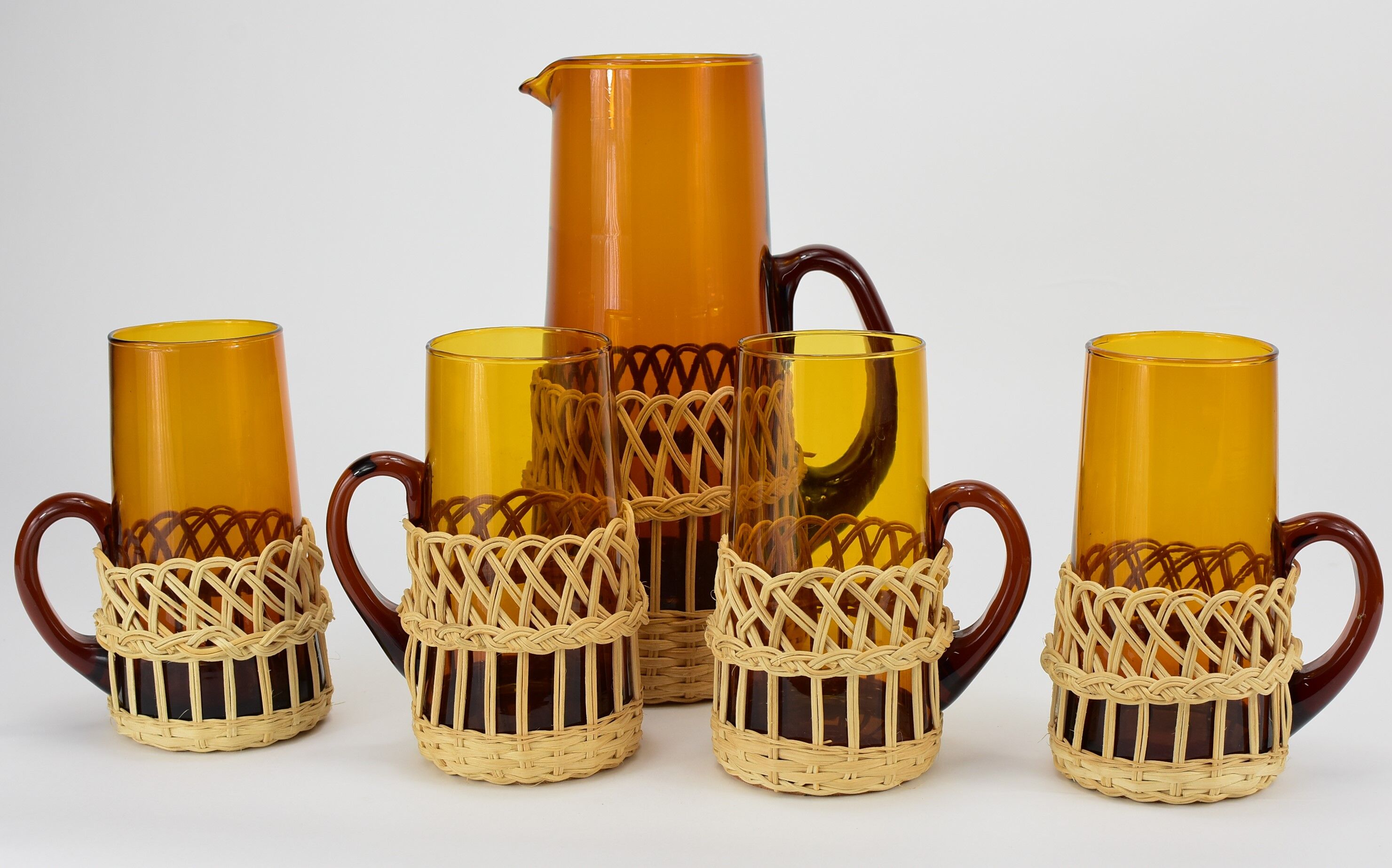 Vintage orangeade glass and rattan set