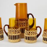 Vintage orangeade glass and rattan set
