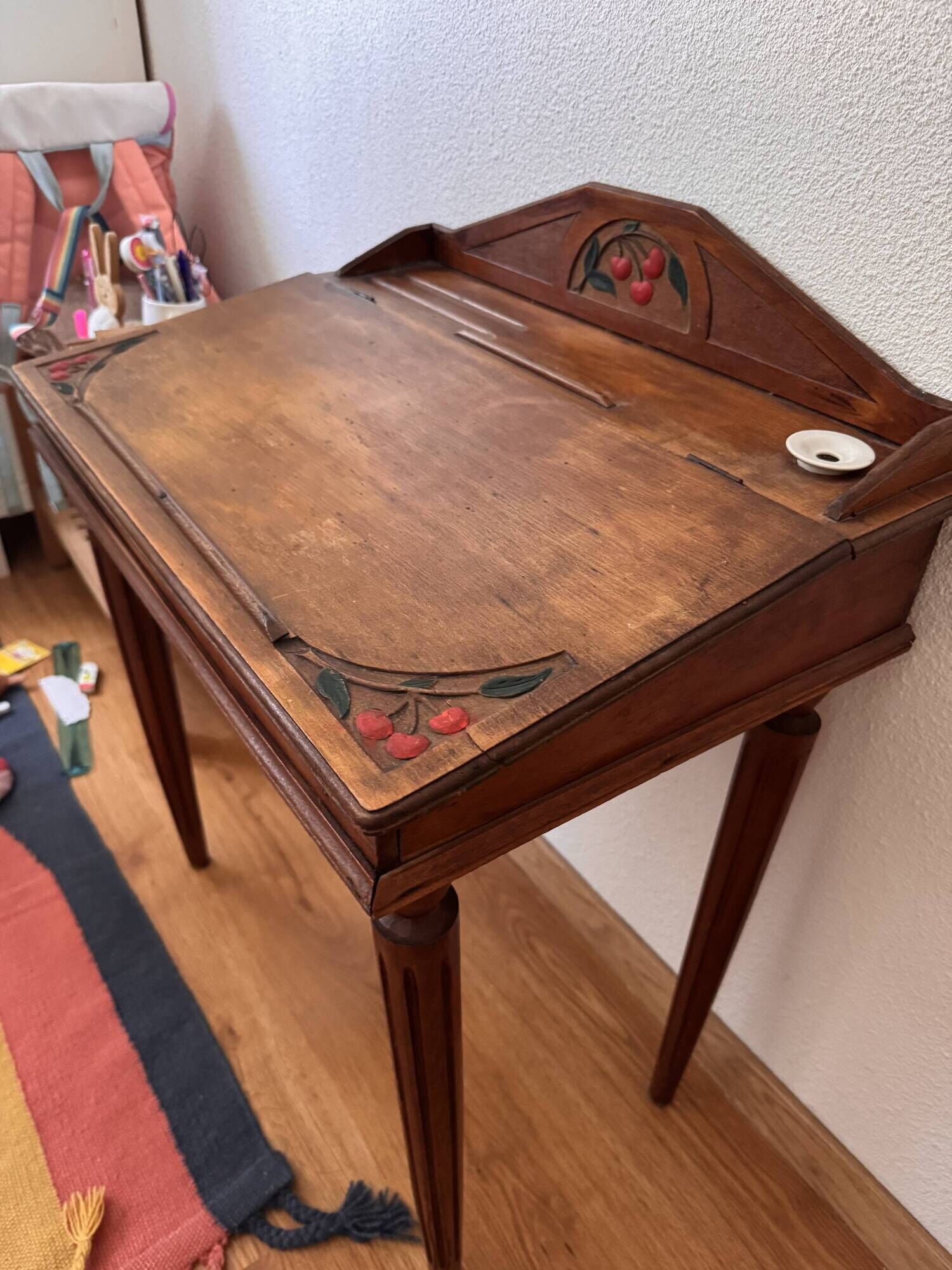 Vintage wooden children's secretary desk – cherry decor