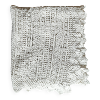 White cotton bedspread - throw with geometric chevron pattern