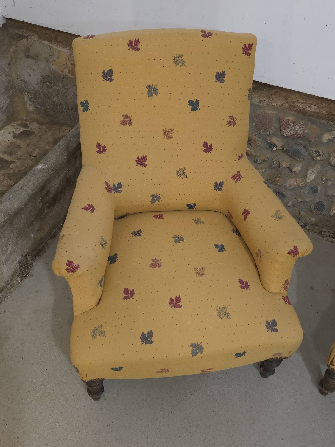 Pair of light mustard yellow English armchairs