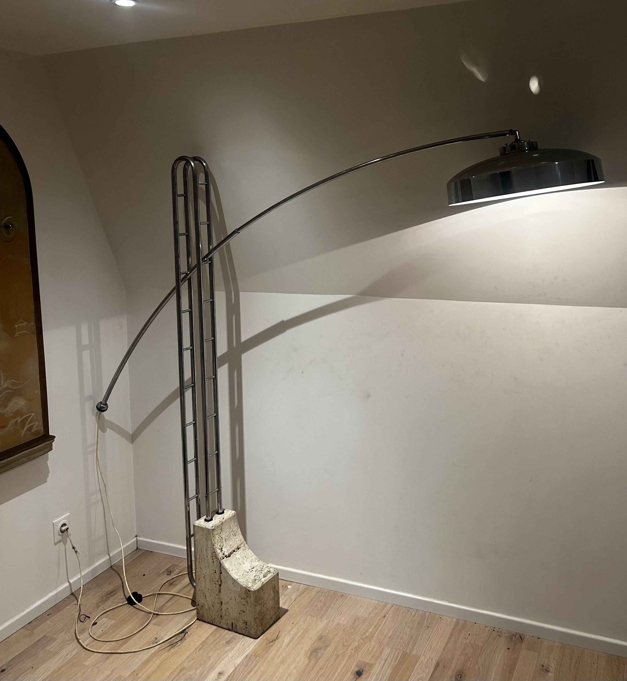 Floor lamp, vintage 1970 in travertine and chrome