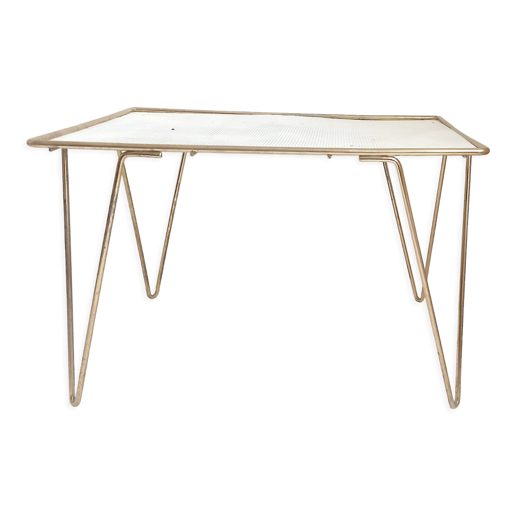 Coffee table gilded metal and white rigidule top 50